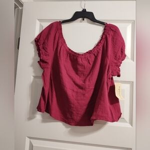Women's Dark Pink Ruffled Off The Shoulder Top